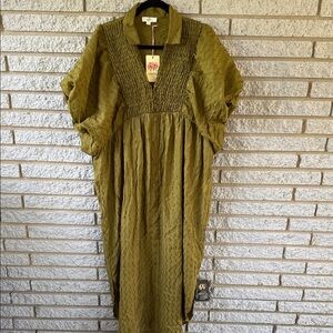 Entro Textured Olive Button-Up Dress